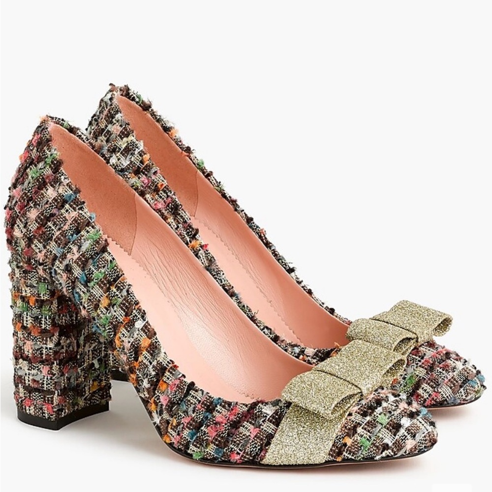 J. Crew Tweeted Fabric Heels With Bow Accent Size 8